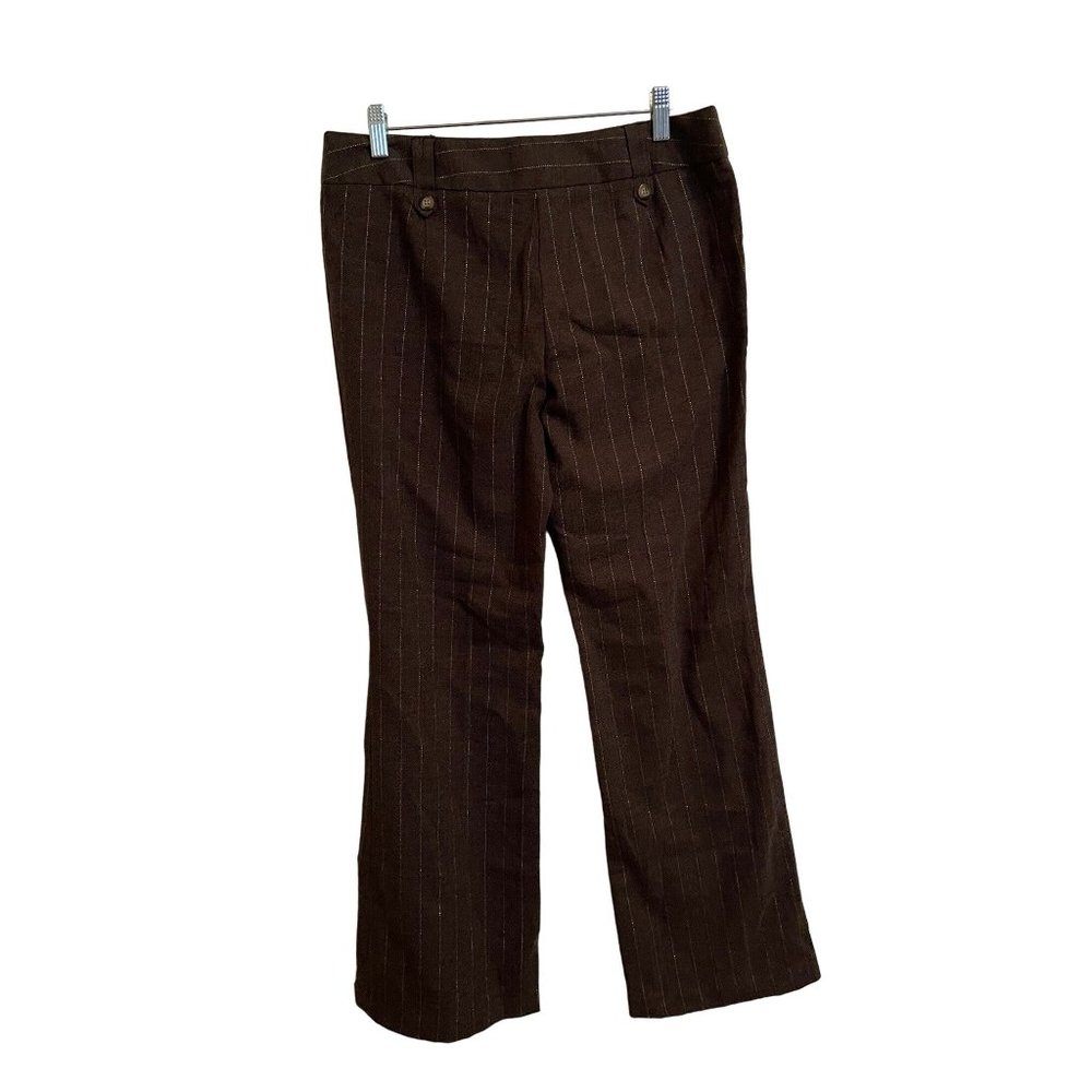 COPPER‎ KEY WIDE LEG TROUSER SIZE 14 BROWN PINSTRIPE GOLD THRED STRIPE - Picture 2 of 8